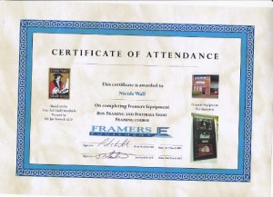 Certificate from Framers Equipment  Box Framing small