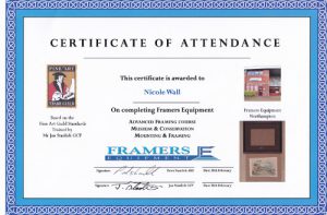 Certificate from Framers Equipment  Conservation small